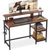 Dripex Scrivania per computer, Ripiani per Monitor, tavolo per computer portatili con vano portaoggetti a 2 livelli, 107x46x95cm, Marrone