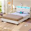 KIMENICH Letto 140x190 con illuminazione a LED, Letto Imbottito con Prese, Testiera con Vano Portaoggetti, Struttura Lettos con Rete a Doghe, Camera da Lettos, PU bianco