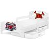 leomark letto per bambini in legno 140x70 cm, SMART lettino con cassetto, materasso e telaio, stampa colorata CAMION DEI POMPIERI, mobili per bambini, attrezzatura stanza per bambino