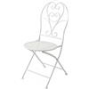 DiKasa Sedia Pieghevole in metallo bianco stile shabby chic - Sedia in ferro battuto con seduta rotonda senza braccioli, salvaspazio per giardino, balcone, cucina, terrazza ed eventi, 40x54x94 cm