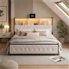 FOERPL Letto con cassetto, letto matrimoniale, 160 x 200 cm, con spazio di archiviazione, testata del letto con LED, presa USB, cassetti in ferro, letto imbottito in velluto morbido (B Beige, 160 x 200 cm)