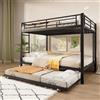Huayz Letto a castello 140x200 cm, con telaio in ferro con sponde laterali e scala di sicurezza, dotato di letto estraibile, per camerette per bambini o dormitori per adulti, senza materasso (nero)