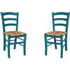 Liberoshopping Sedie in legno massello colorata con seduta in paglia Venezia SET DA 2 (Petrolio)