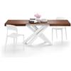Mobili Fiver, Tavolo Allungabile Emma 140(220) x90 cm, Noce Canaletto con Gambe Incrociate Bianche, per 6-10 persone, Tavolo Cucina, Soggiorno, Made in Italy
