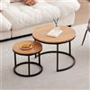 JZGORC Set di 2 Tavolini da Caffè, Tavolino Rotondo Impilabile per Soggiorno, Gambe in Metallo Verniciato, Adatto per Soggiorno, Caffetteria, Lounge (60 * 45 cm e 40 * 35 cm) - Marrone Chiaro