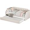 Azkoeesy Letto imbottito 90 x 200 cm, divano letto con secondo letto estraibile, con rete a doghe, lettino per bambini, max 120 kg, rivestimento in lino (beige), WX602