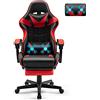 Soontrans Sedia da Gaming Massaggiante con Poggiapiedi & Poggiatesta & Cuscino Lombare Massaggio & Cerchietti, Sedia Gaming per Youtube Livestreaming Playstation (Rosso)