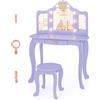 LIFEZEAL tavolino da toilette per bambini, tavolino da trucco con sgabello per bambine, tavolino da toilette, con luce LED, 8 lampadine e specchio pieghevole, set tavolo e sedia con cassetto (viola)
