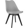 NMK HOME Sedia da pranzo grigia - Seduta imbottita in plastica con rivestimento in similpelle e gambe nere in polipropilene, stile moderno e grande comfort