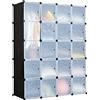 HOMASIS Armadio a 20 Cubi, Armadio Modulare Fai-da-Te in Plastica, Scaffale Componibile con Ante per Abiti, Scarpe, Giocattoli, Libri, 35 x 45 x 35 cm, Nero e Bianco