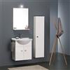 Kiamami Valentina - Mobile Sospeso da Bagno 56,5 CM con Colonna Bianca inclusa | Lavabo in Ceramica | Specchio Incluso | 4 Ripiani Vetro, 1 Legno | Maniglione Portasciugamani Cromato, Bianco