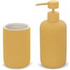 Inbagno Set Accessori Bagno 2 Pezzi in Ceramica Giallo cannettato, Dispenser Sapone e portaspazzolini Soft Touch, Spring