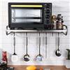 Qussse Mensola da parete per forno a microonde, in acciaio inox, rettangolare, supporto per microonde, con 6 ganci mobili, fino a 30 kg