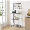 [en.casa] Scaffale da Cucina (AxLxP) 150 x 60 x 42 cm Mobile da Stoccaggio Supporto per Microonde Organizzatore da Cucina con Parete a Griglia e Ripiani - Nero/Effetto Marmo
