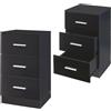 [en.casa] Set da 2 Comodini Tavolini Laterali con 3 Cassetti Cassettiere Camera da Letto Studio 66 x 37 x 34,5 cm Nero Lucido