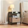 [en.casa] Comodino con Cassetto e Vano Aperto Tavolino Laterale 51 x 40 x 35 cm Mobiletto per Camera da Letto Soggiorno Salotto Ingresso - Nero/Effetto Rovere