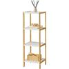[en.casa] Scaffale in bambù a 4 Ripiani in MDF (LxPxA) 33 x 34 x 110 cm Mobile in Color Naturale e Bianco per Cucina/Bagno