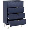 UEV Cassettiera 4 Cassetti, Como Camera da Letto in Legno, Maniglie e Gambe Dorate, Mobile per Soggiorno, 34P x 60l x 91H cm, Blu
