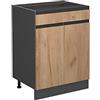 Vicco Mobiletto base per cucina R-Line, Rovere dorato, 60 cm Forma a J, con cassetto, senza piano di lavoro, per la libera combinazione all'interno di sistemi cucina modulari