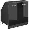 Vicco Mobile cucina sottotetto R-Line, Nero lucido, 80 cm con 2 porte, carcassa 60 cm profondità, per la libera combinazione all'interno di sistemi cucina modulari