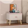 [en.casa] Comodino per Bambini Tavolino con Cassetto per Cameretta Mobiletto Basso per Fianco Letto o Zona Gioco 31 x 38 x 30 cm Bianco/Rosa