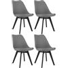 NMK HOME Sedia Set 4pz, Plastica Cuscino Pelle, Grafite Gambe Nere | Scocca opaca, cucina pranzo ufficio, simile pelle, resistente, stabile, moderna