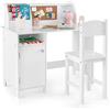 COSTWAY Scrivania per Bambini con Sedia, Set Tavolo e Sedia con Lavagna, Pennarello, Armadietto e Bacheca, Postazione Computer per Studenti e Tavolo da Scrittura per 3+ Anni (Bianco)