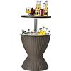 COSTWAY 3-in-1 Tavolino Frigo 30L da Esterno, Secchiello Ghiaccio Regolabile in Altezza Ø 48 x 57,5-82H cm, Tavolo Bar Portaghiaccio in Effetto Rattan da Piscina, Cortile e Campeggio (Marrone)
