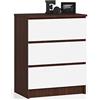 AKORD Cassettiera K60 con 3 Cassetti | Credenza Alta | Moderna Mobiletto per Soggiorno Sala da Pranzo Camera da Letto Corridoio Bagno | Armadio Cameretta | 60x77x40 cm 25 kg Wenge/Bianco