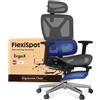 FLEXISPOT ErgoX - Sedia ergonomica da ufficio in rete con poggiapiedi, poggiatesta 3D, supporto lombare, schienale 5D regolabile, braccioli 3D, seduta traspirante, ruote, 130 kg