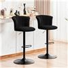 STOOLINK Sgabelli da Bar Set di 2, Sedia da Bar Tessuto Velluto Seta, Sgabello Cucina con Poggiapiedi, Sgabello da Bar Regolabile, Sgabello Bar Girevole a 360° con Schienale-Nero