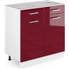 Vicco Mobiletto base per cucina R-Line, Rosso lucido, 80 cm