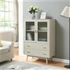 [en.casa] Credenza con Vetrina Armadietto con Ante in Vetro Scanalato e 2 Cassetti Madia per Cucina Soggiorno Sala Pranzo 120x80x40 cm Beige