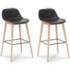 Kosmi - Set di 2 sgabelli da Bar Neri in Stile scandinavo con Gambe in Legno Naturale - Altezza 66 cm
