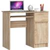 AKORD | Scrivania con Ripiano per Tastiera | Office Desk | Cassetto e Armadietto Sul Lato Destro | Scrittoio per Ufficio | Per Computer PC Laptop | 90x77x50 cm | 30 kg Rovere Sonoma