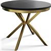 AlpiMeble Tavolo da Pranzo Allungabile, 100-180 cm, Nero | Tavolo da Pranzo Rotondo, Tavolo Allungabile, Tavolo da Soggiorno, con Gambe in Metallo di Colore Oro, Collezione Bergo