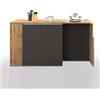 WHOUS Isola Cucina SOLE con 2 Ante, 2 Cassetti e 1 Scaffale, Tavolo da Pranzo e Piano di Lavoro, Ideale per Open Space e Spazi Ridotti, 167,5x90x90,60 cm, Antracite Opaco e Rovere