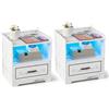 COSTWAY Comodino con LED 45 x 40 x 50 cm, Tavolino Moderno con 1 Porte USB e 1 Type-C, Mobile con Ripiano Aperto e Cassetto, Luci a Colori Variabili (2, Bianco)