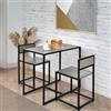 RELAX4LIFE Set 3 Pezzi con Tavolo e 2 Sedie in Legno Robusto e Ferro, Set di Tavolo con 2 Sedie a Scomparsa in Stile Industriale, Ideale per Sala da Pranzo, Cucina e Balcone (Ggrigio)