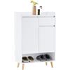 LEMROE Scarpiera in legno con 2 ante, organizer portascarpe a 5 livelli con 1 cassetto e 5 ripiani, scarpiera per corridoio, bianco, larghezza 60 cm
