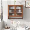 MURUL Armadio da parete vintage largo 63 cm con ante in vetro e tre ripiani e portasciugamani per bagno, cucina, sala da pranzo