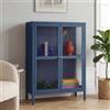 [en.casa] Comò con Ante in Vetro Scanalato Credenza in Acciaio per Soggiorno Mobile Vetrinetta con Scomparto Diviso 84x64x35 cm Blu Marino