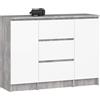 AKORD Cassettiera K100 con 2 Ante e 3 Cassetti | Mobiletti Ingresso Bagno | Armadio Cameretta | Comodino | Design moderno | 35x76x101 cm | Cemento & Bianco