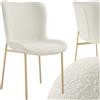 tectake® Poltrona in Stile Scandinavo, Seduta Ergonomica, Gambe in Acciaio, Cappucci Antiscivolo, Sedia Sala da Pranzo, Cucina, Sedia Soggiorno - Bouclé Bianco/Oro