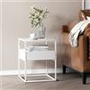 [en.casa] Comodino in Acciaio Tavolino Basso da Divano 51 x 40 x 40 cm con Piano Tavolo in Vetro Temperato Tavolino a Cubo con Cassetto e Scomparto Aperto - Bianco Opaco