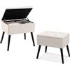 COSTWAY Sgabello Contenitore, Pouf Sgabello Ottoman, Poggiapiedi Moderno da Trucco, con Gambe in Legno Massello & Seduta Imbottita, Portata 150 kg, 49,5 x 35 x 46,5 cm (Beige)