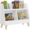 Lestarain Libreria Montessoriana per Bambini, Portalibri con 5 Vani Aperti, Scaffale per Libri da Terra con Gambe in Pino, Mobiletto Cameretta, Bianco, 82x35x70 cm