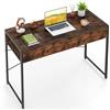 LIFEZEAL Scrivania in Legno per Computer con 2 Cassetti, Tavolo da Lavoro con Struttura in Acciaio, Scrivania per PC per Studio, Ufficio, Casa, Stile Vintage, 112 x 48 x 76 cm (Marrone Rustico)