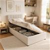 DAHUEN Letto imbottito 90 x 200 cm, letto contenitore idraulico con testiera regolabile in altezza, letto singolo per giovani con contenitore e rete a doghe, tessuto di lino, senza materasso (beige