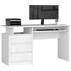 AKORD | Scrivania CLP-135 Con Ripiano per Tastiera e 3 Cassetti a Sinistra | Scrittoio per Ufficio | Per Computer PC Laptop | Salvaspazio | 135 x 77 x 60 cm, 45kg | Bianco/Bianco lucido